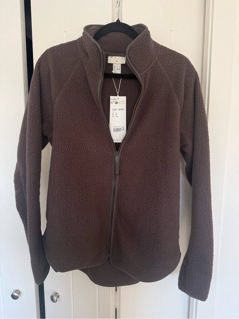 H&M Women's Brown Teddy Fleece Zip-Up Jacket - Small